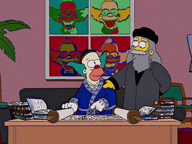 Krusty learns how to read Torah with his Rabbi father